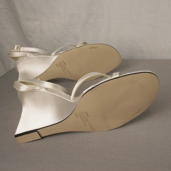White Satin Wedge Shoes - Picture 4 of 5